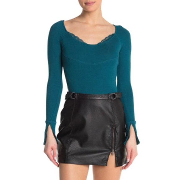 Free People Lace Cuff Long SleeveTop Boho Larg Med - Picture 6 of 8